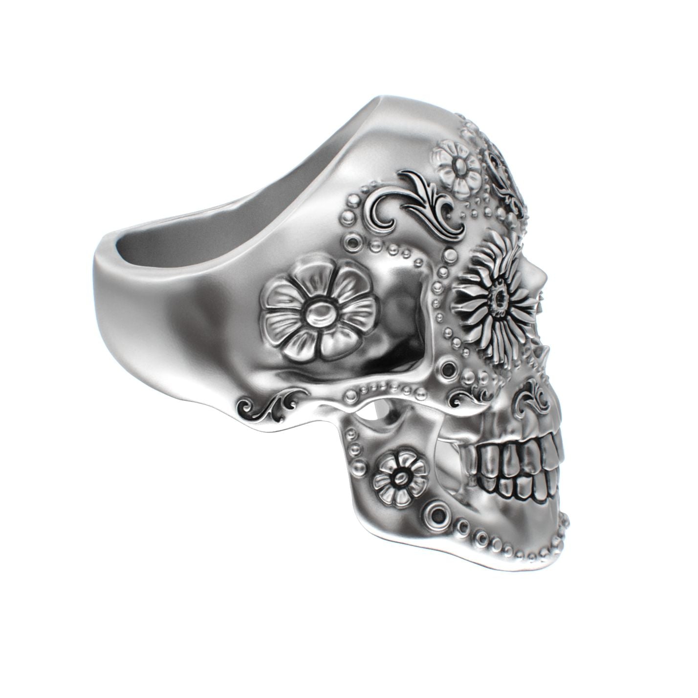 Large Sugar Skull Ring - 925 Silver - BeckonJewel