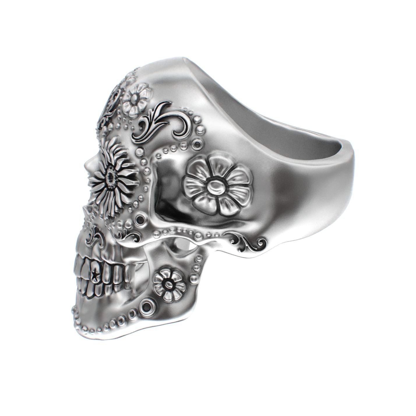 Large Sugar Skull Ring - 925 Silver - BeckonJewel