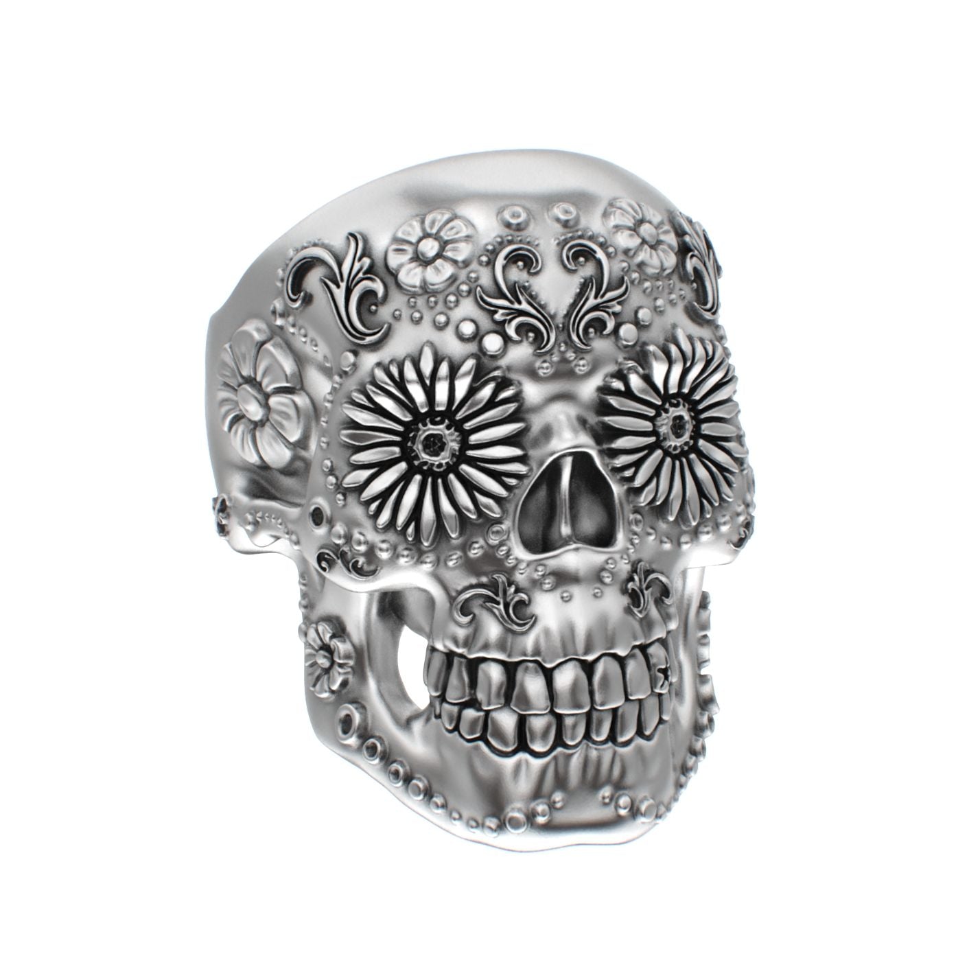 Large Sugar Skull Ring - 925 Silver - BeckonJewel