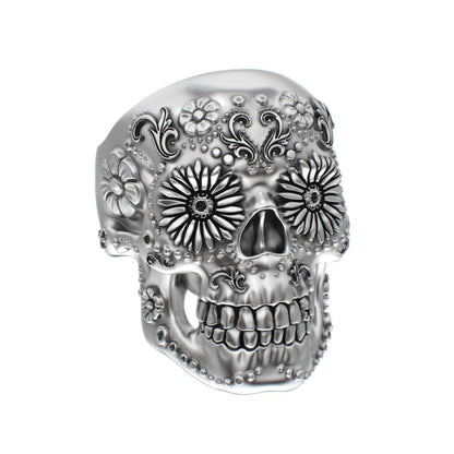 Large Sugar Skull Ring - 925 Silver - BeckonJewel