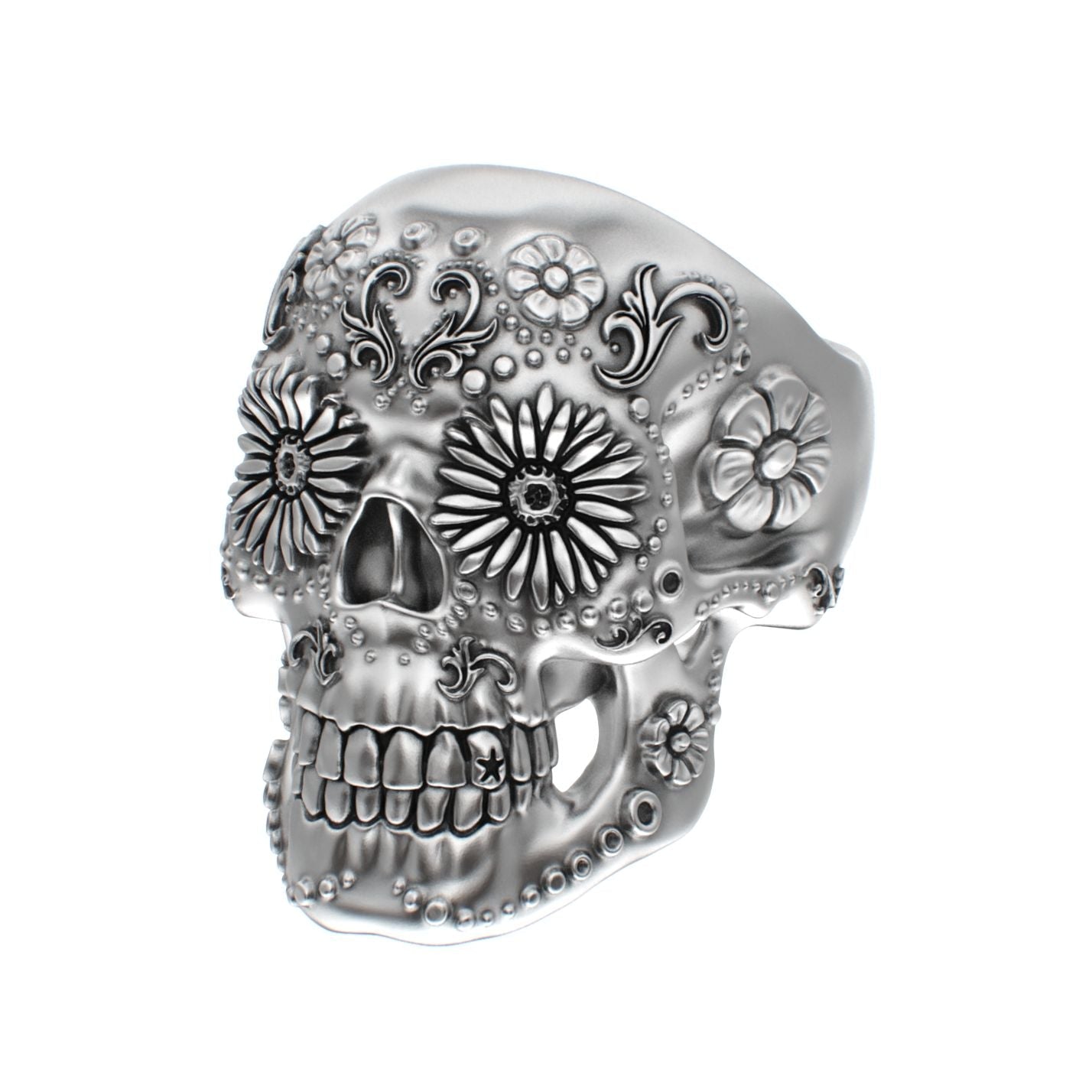 Large Sugar Skull Ring - 925 Silver - BeckonJewel