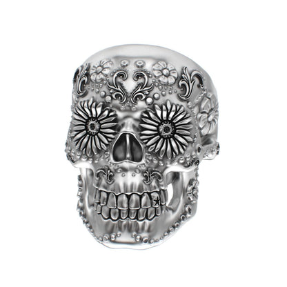 Large Sugar Skull Ring - 925 Silver - BeckonJewel