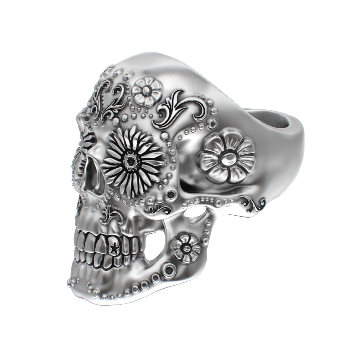 Large Sugar Skull Ring - 925 Silver - BeckonJewel