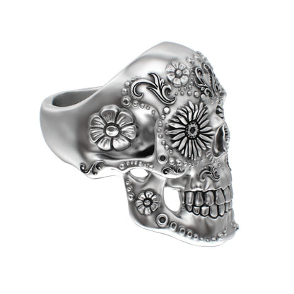 Large Sugar Skull Ring - 925 Silver - BeckonJewel