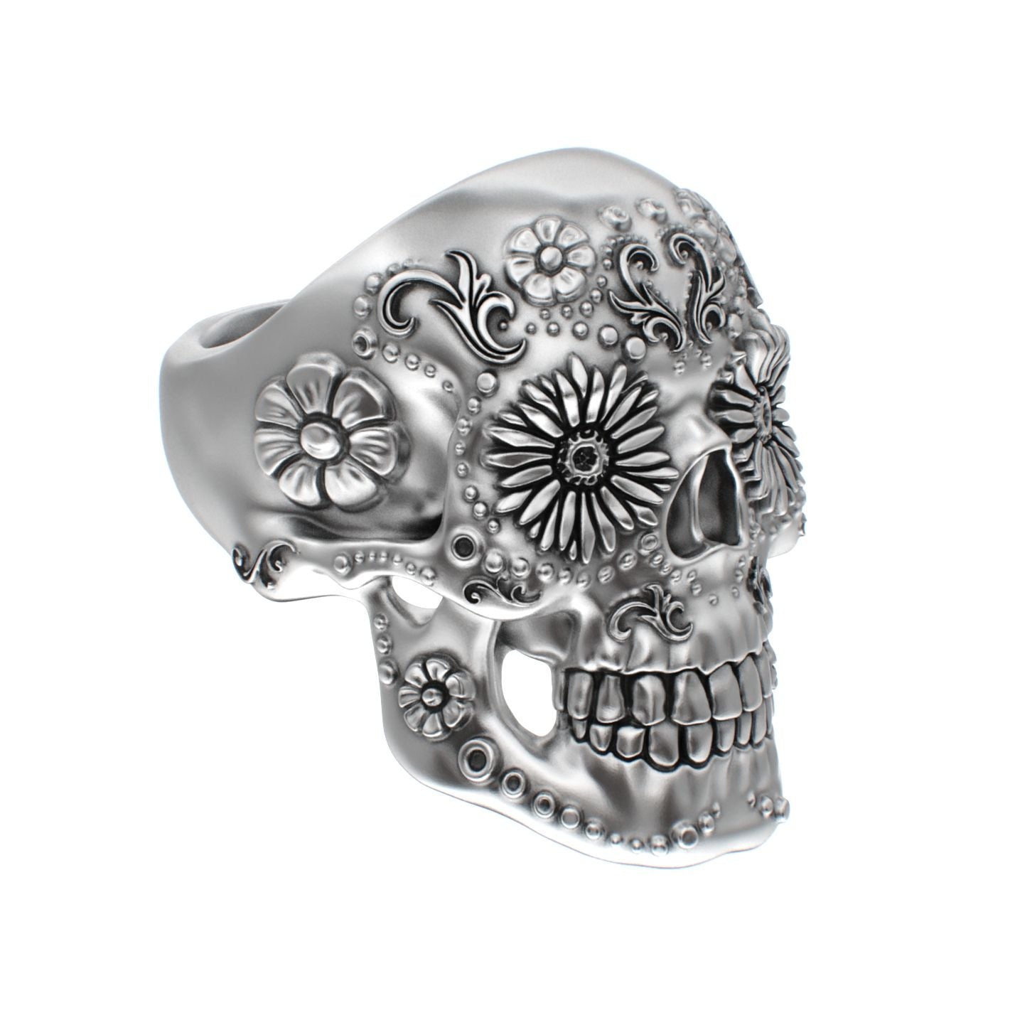 Large Sugar Skull Ring - 925 Silver - BeckonJewel