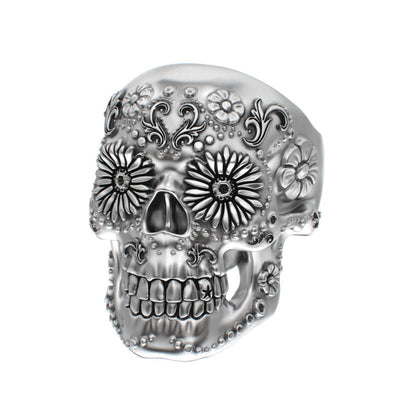 Large Sugar Skull Ring - 925 Silver - BeckonJewel