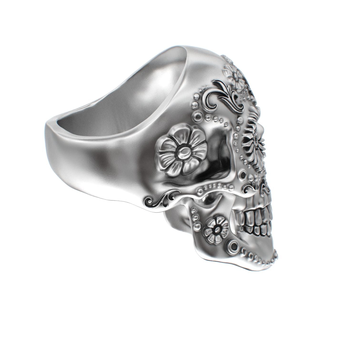 Large Sugar Skull Ring - 925 Silver - BeckonJewel