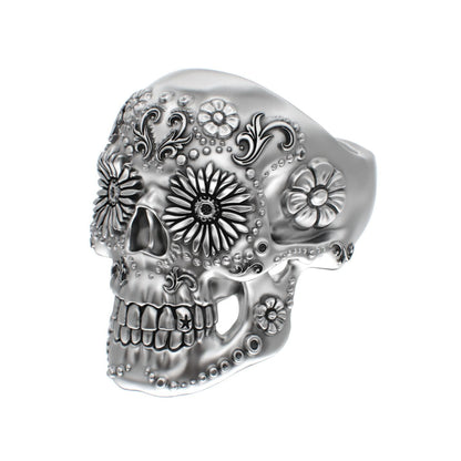 Large Sugar Skull Ring - 925 Silver - BeckonJewel