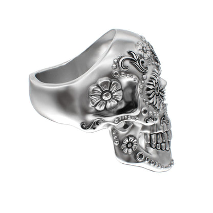 Large Sugar Skull Ring - 925 Silver - BeckonJewel