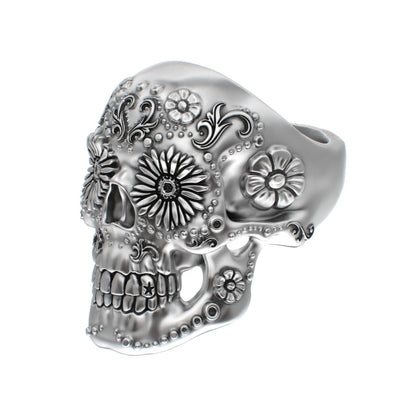 Large Sugar Skull Ring - 925 Silver - BeckonJewel