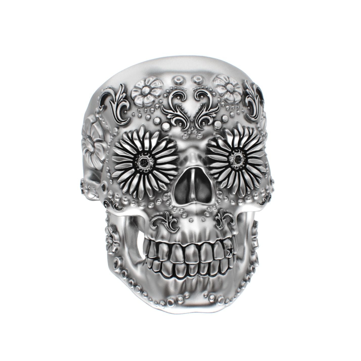 Large Sugar Skull Ring - 925 Silver - BeckonJewel