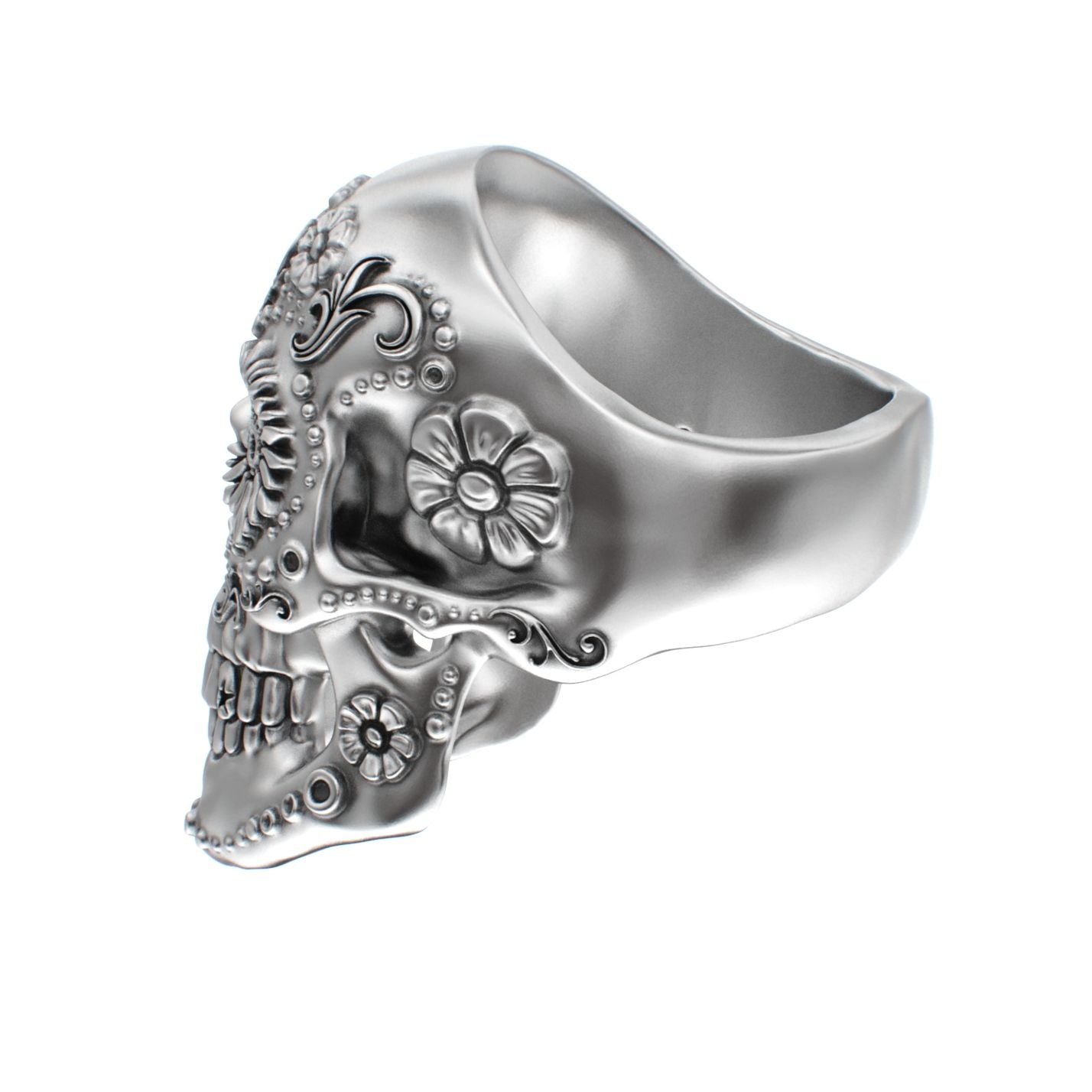 Large Sugar Skull Ring - 925 Silver - BeckonJewel