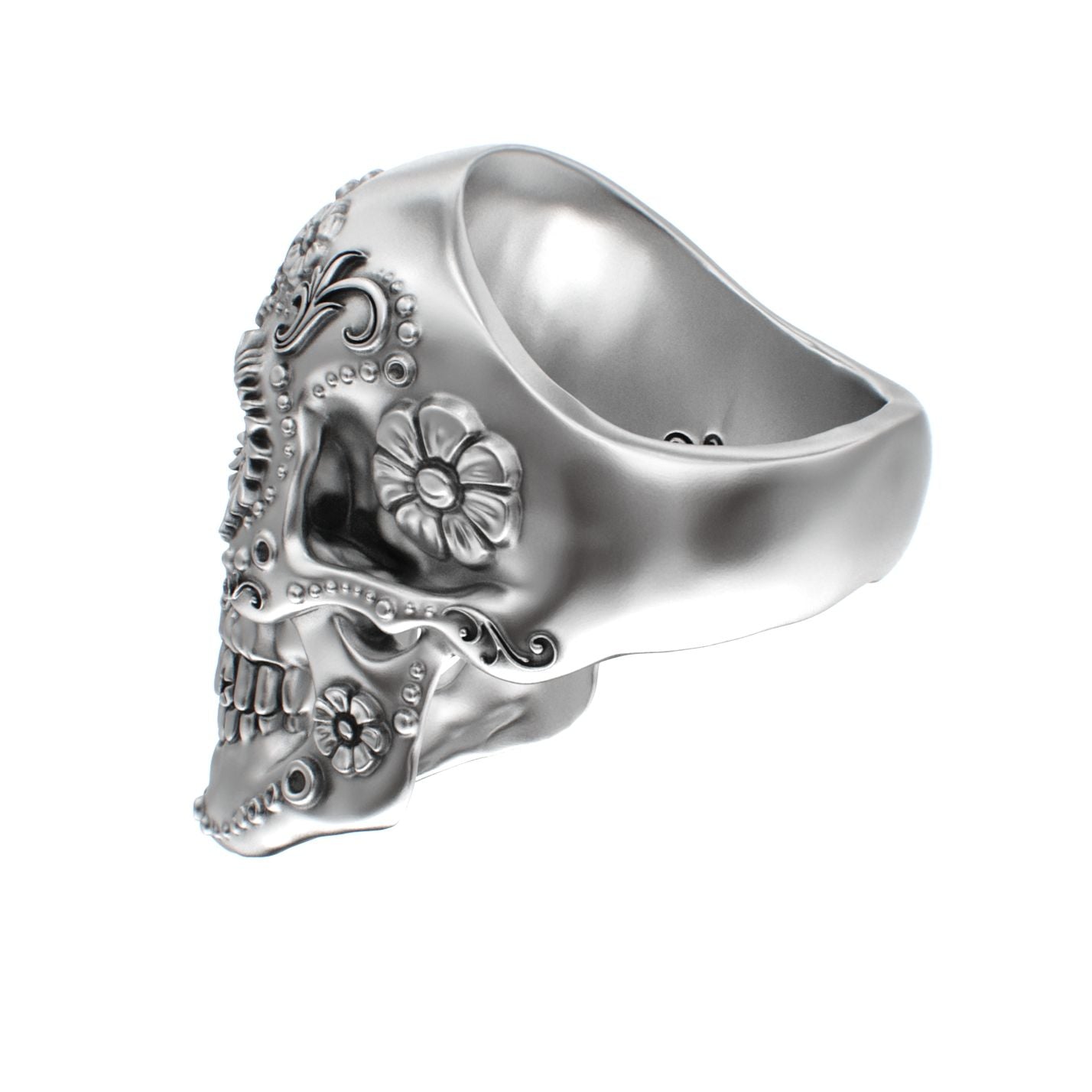 Large Sugar Skull Ring - 925 Silver - BeckonJewel