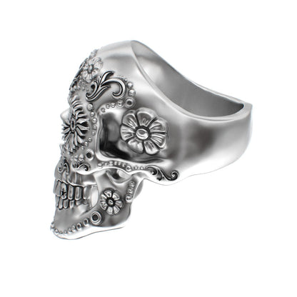 Large Sugar Skull Ring - 925 Silver - BeckonJewel