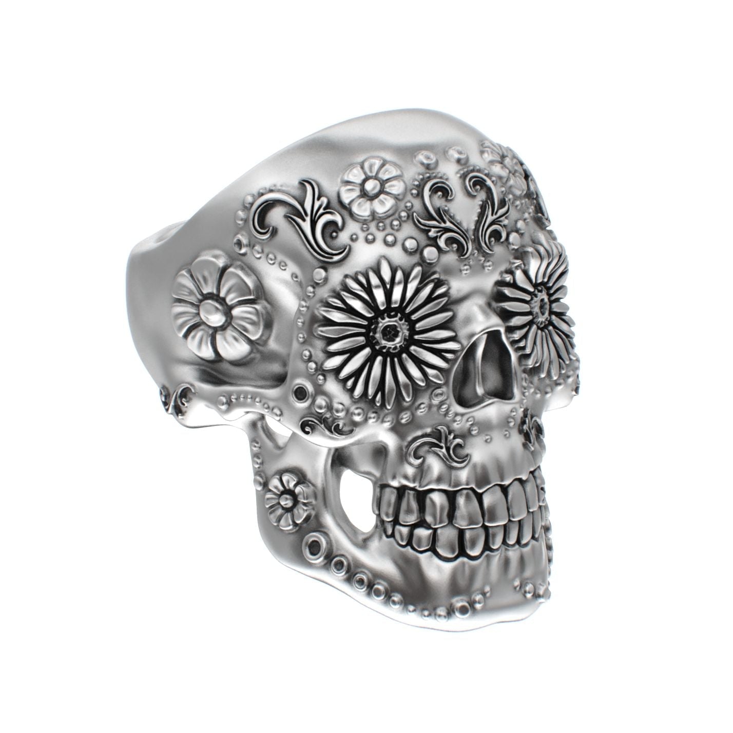 Large Sugar Skull Ring - 925 Silver - BeckonJewel