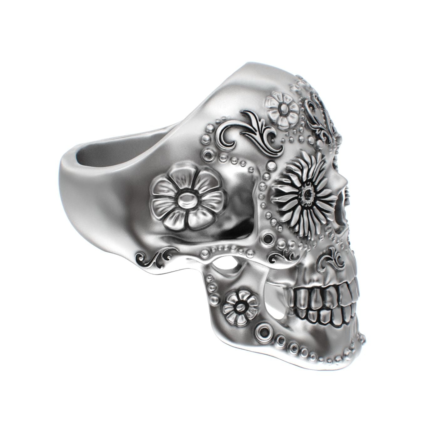 Large Sugar Skull Ring - 925 Silver - BeckonJewel