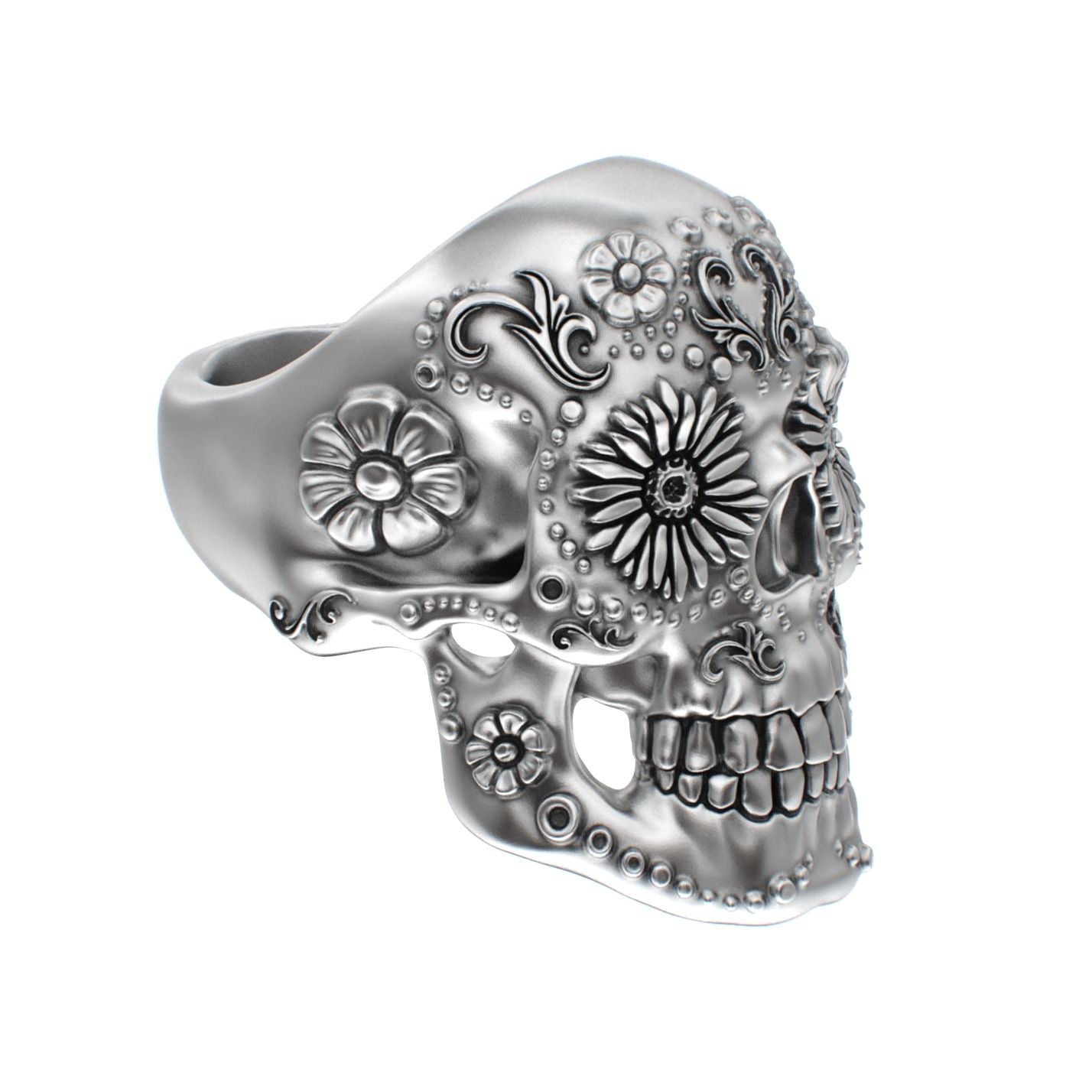 Large Sugar Skull Ring - 925 Silver - BeckonJewel