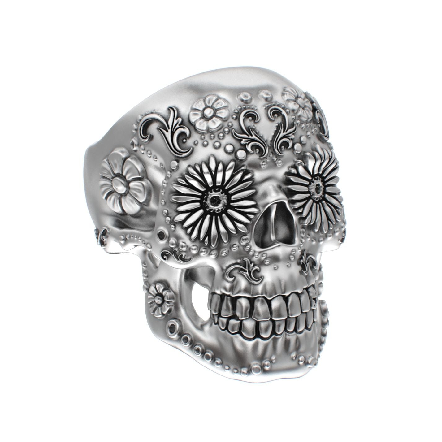 Large Sugar Skull Ring - 925 Silver - BeckonJewel