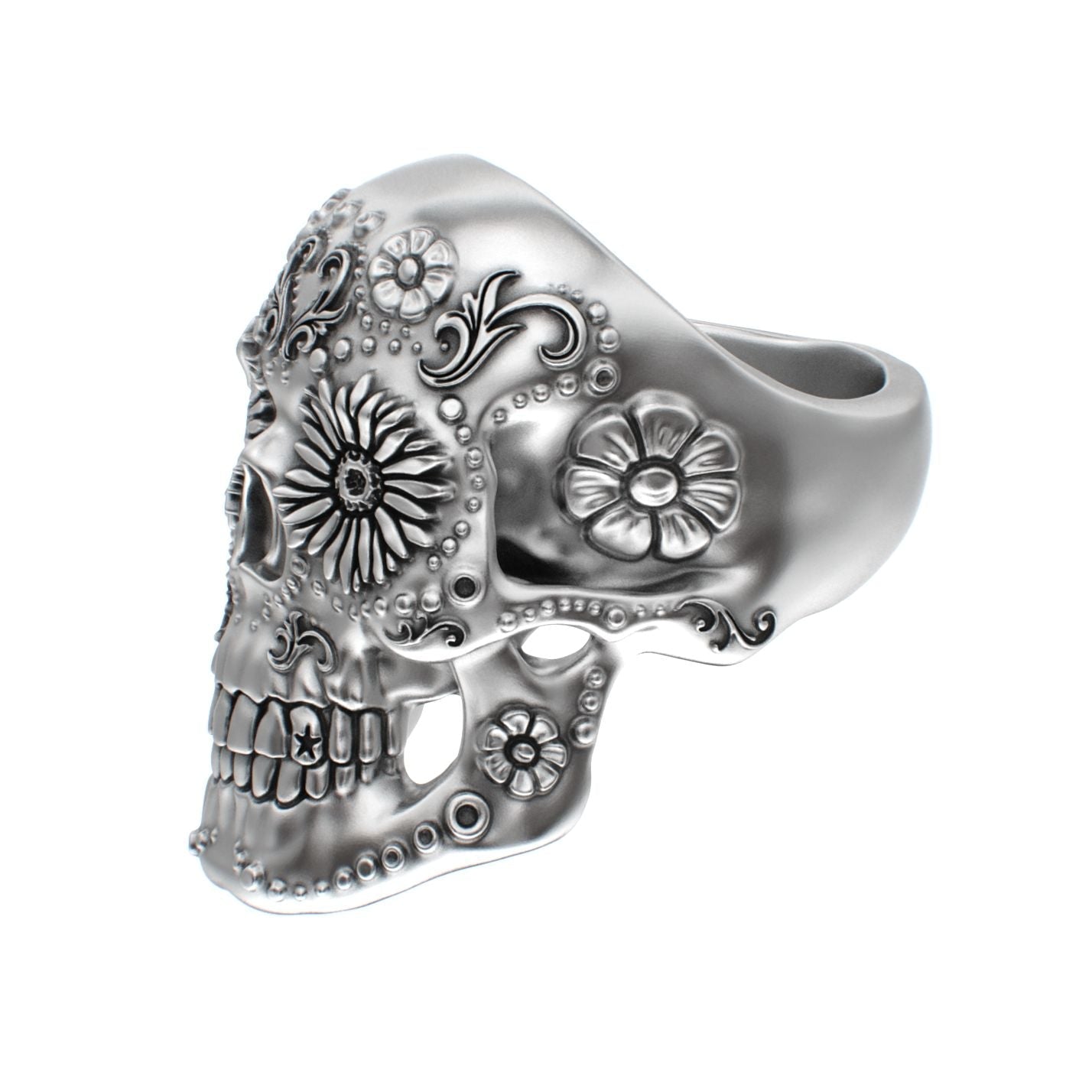 Large Sugar Skull Ring - 925 Silver - BeckonJewel