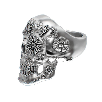 Large Sugar Skull Ring - 925 Silver - BeckonJewel