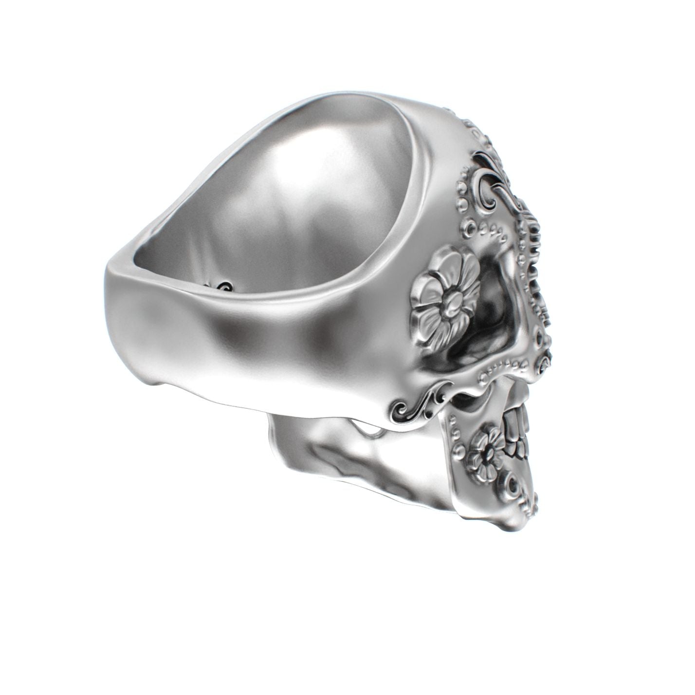 Large Sugar Skull Ring - 925 Silver - BeckonJewel