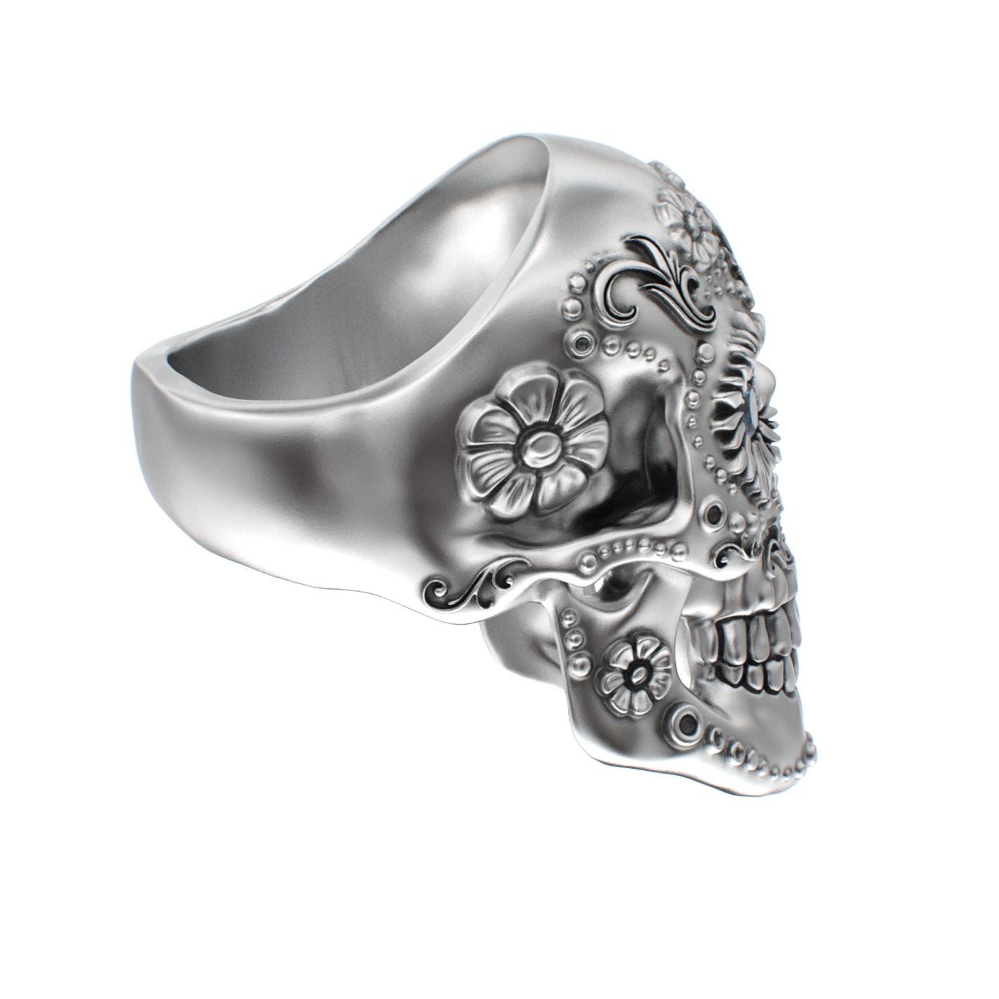 Large Sugar Skull Ring - 925 Silver - Blue Sapphire Eyes - BeckonJewel