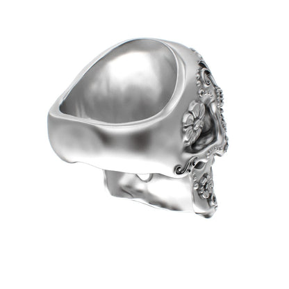 Large Sugar Skull Ring - 925 Silver - Blue Sapphire Eyes - BeckonJewel