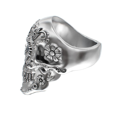 Large Sugar Skull Ring - 925 Silver - Blue Sapphire Eyes - BeckonJewel