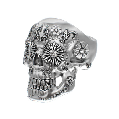 Large Sugar Skull Ring - 925 Silver - Diamond Eyes - BeckonJewel