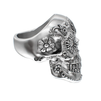 Large Sugar Skull Ring - 925 Silver - Diamond Eyes - BeckonJewel