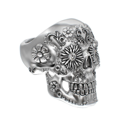 Large Sugar Skull Ring - 925 Silver - Diamond Eyes - BeckonJewel