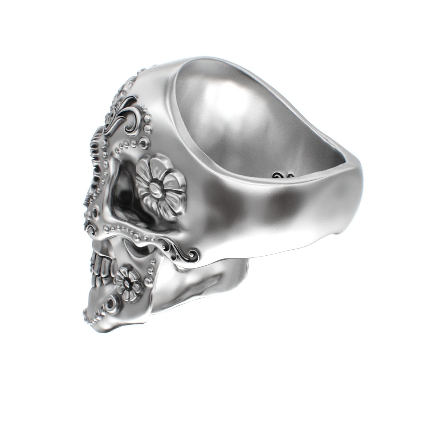 Large Sugar Skull Ring - 925 Silver - Diamond Eyes - BeckonJewel