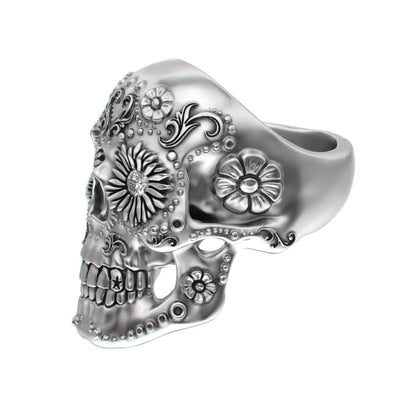 Large Sugar Skull Ring - 925 Silver - Diamond Eyes - BeckonJewel