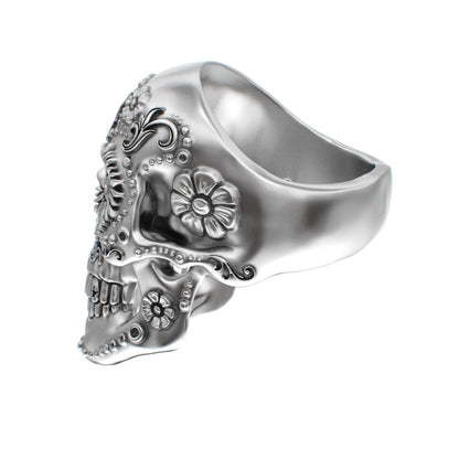 Large Sugar Skull Ring - 925 Silver - Diamond Eyes - BeckonJewel