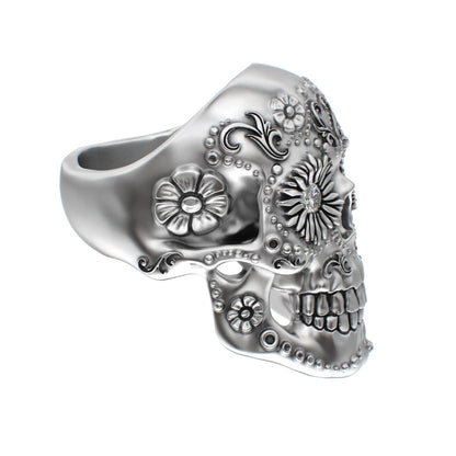 Large Sugar Skull Ring - 925 Silver - Diamond Eyes - BeckonJewel