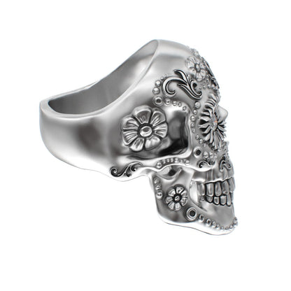 Large Sugar Skull Ring - 925 Silver - Diamond Eyes - BeckonJewel