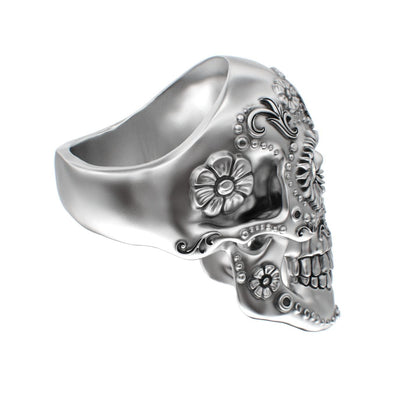 Large Sugar Skull Ring - 925 Silver - Diamond Eyes - BeckonJewel