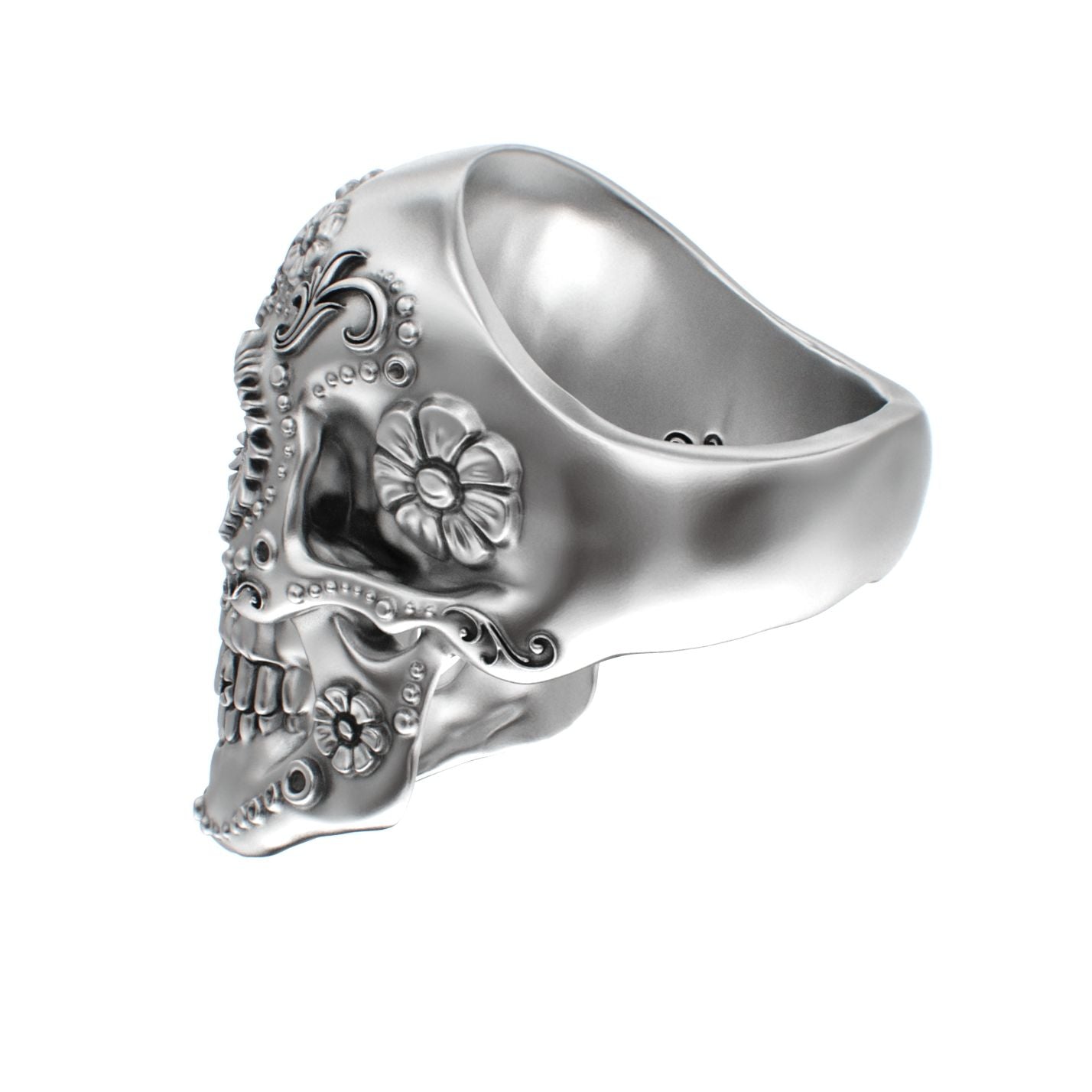 Large Sugar Skull Ring - 925 Silver - Diamond Eyes - BeckonJewel