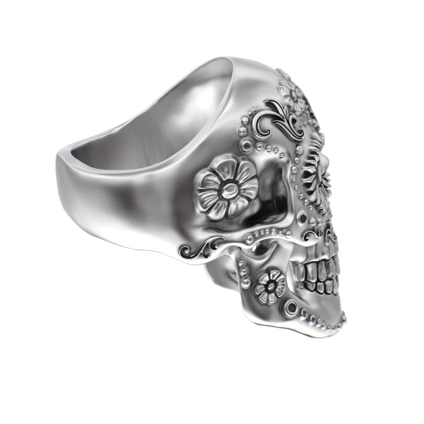 Large Sugar Skull Ring - 925 Silver - Garnet Eyes - BeckonJewel