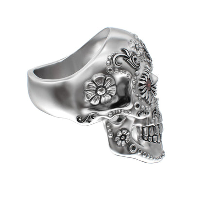 Large Sugar Skull Ring - 925 Silver - Garnet Eyes - BeckonJewel