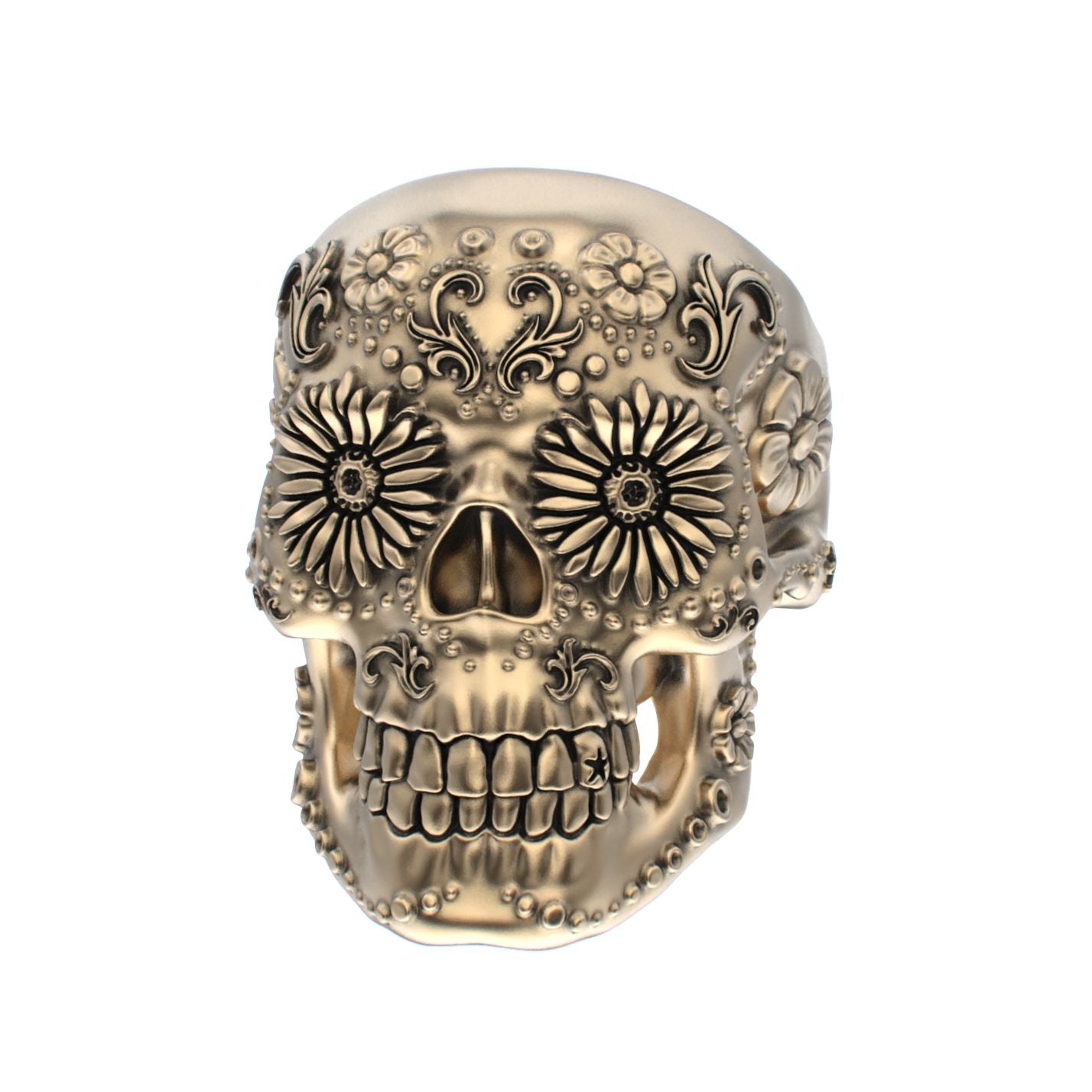 Large Sugar Skull Ring - 9ct Gold - BeckonJewel