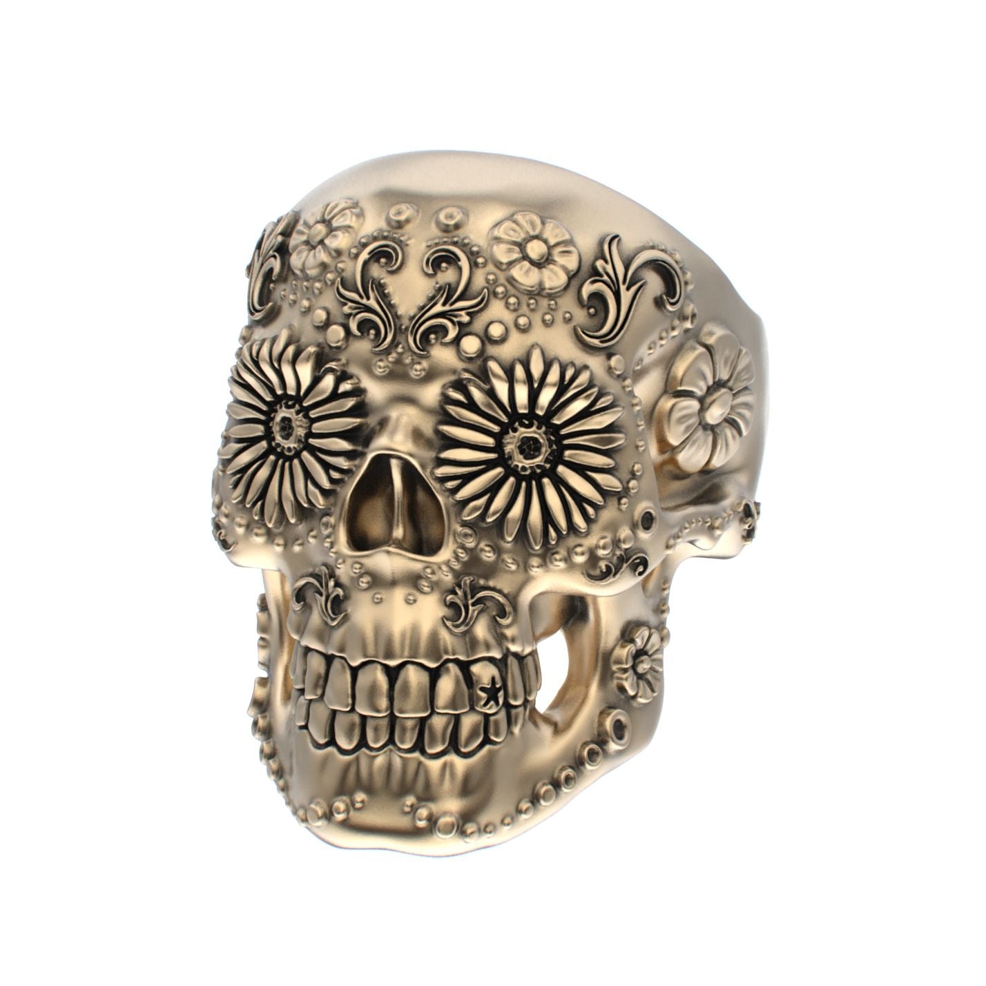 Large Sugar Skull Ring - 9ct Gold - BeckonJewel