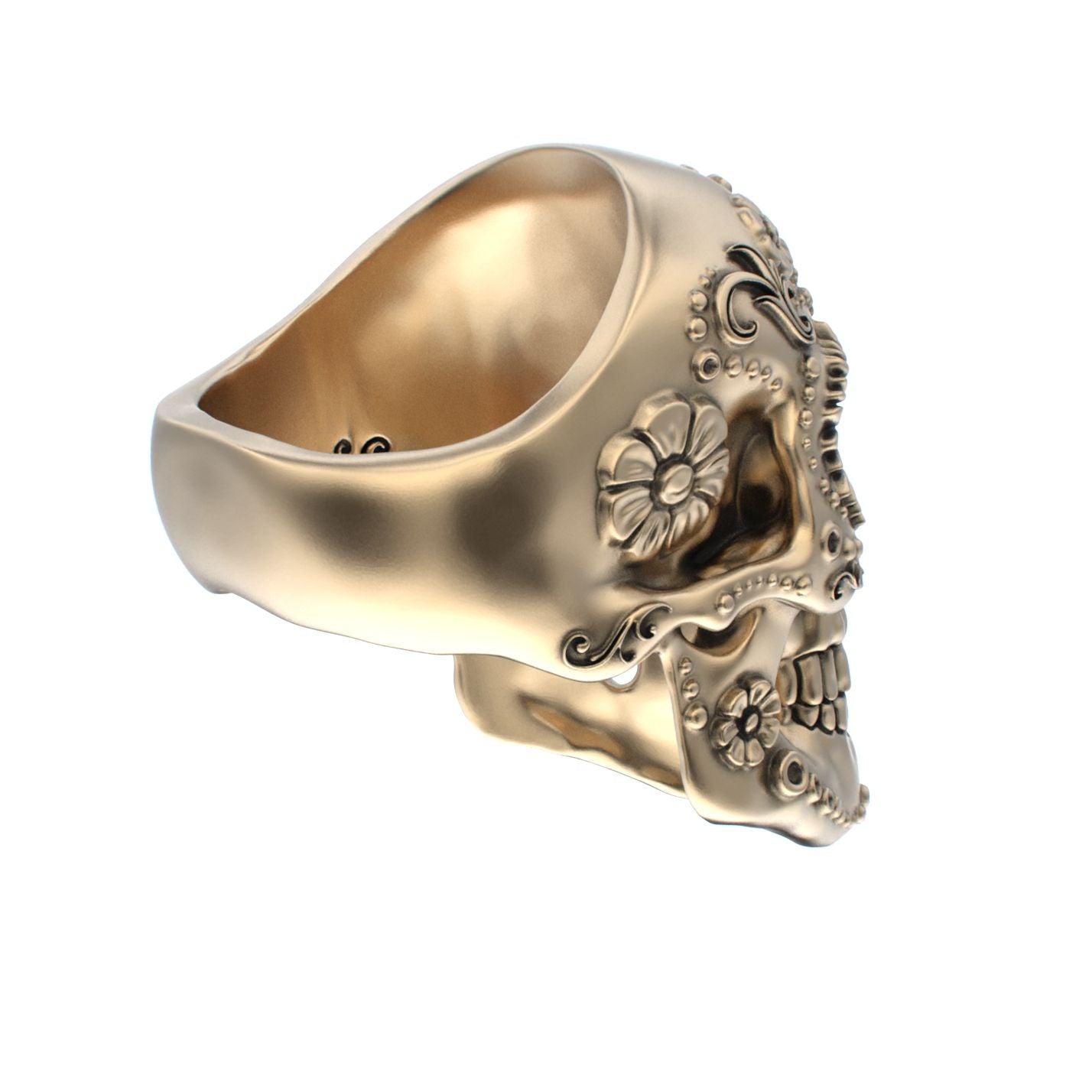 Large Sugar Skull Ring - 9ct Gold - Blue Sapphire Eyes - BeckonJewel