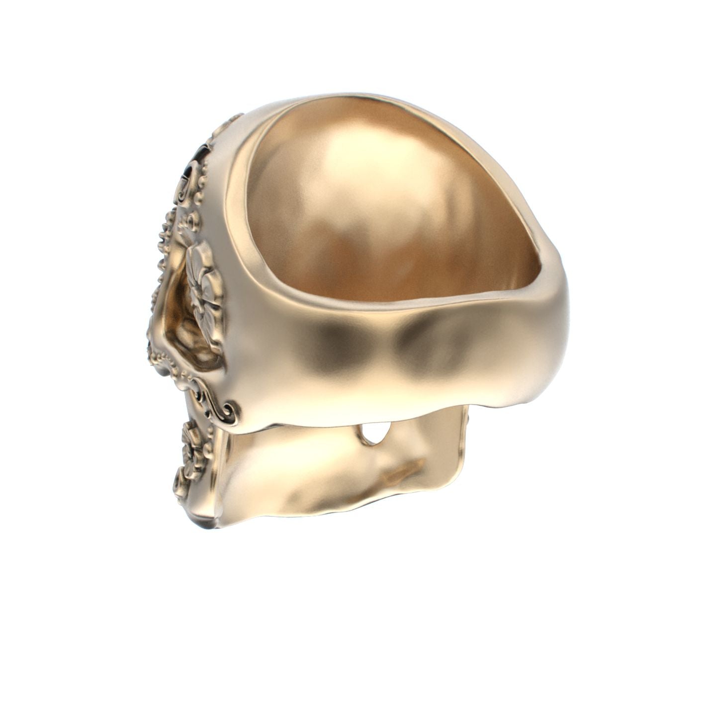 Large Sugar Skull Ring - 9ct Gold - Blue Sapphire Eyes - BeckonJewel