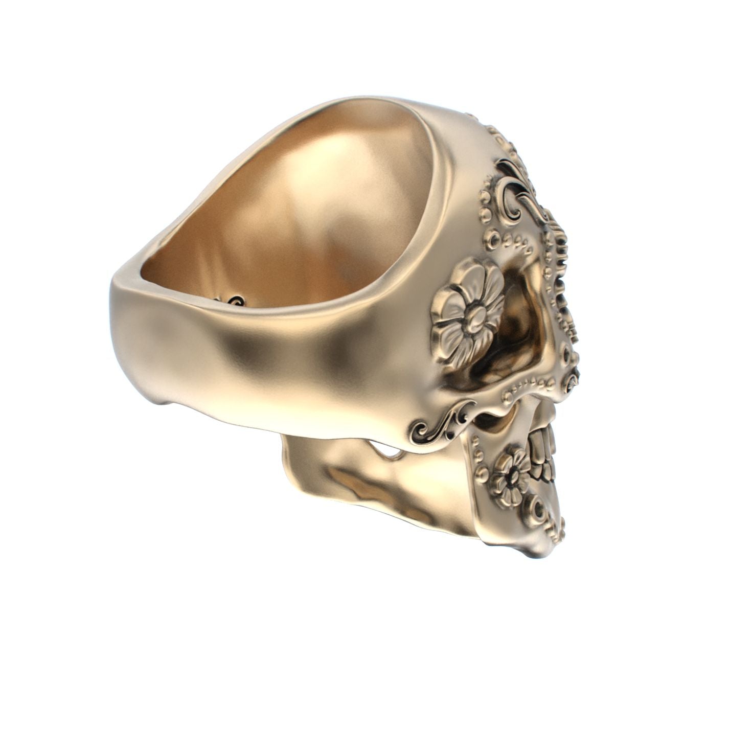 Large Sugar Skull Ring - 9ct Gold - Blue Sapphire Eyes - BeckonJewel