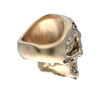 Large Sugar Skull Ring - 9ct Gold - Blue Sapphire Eyes - BeckonJewel