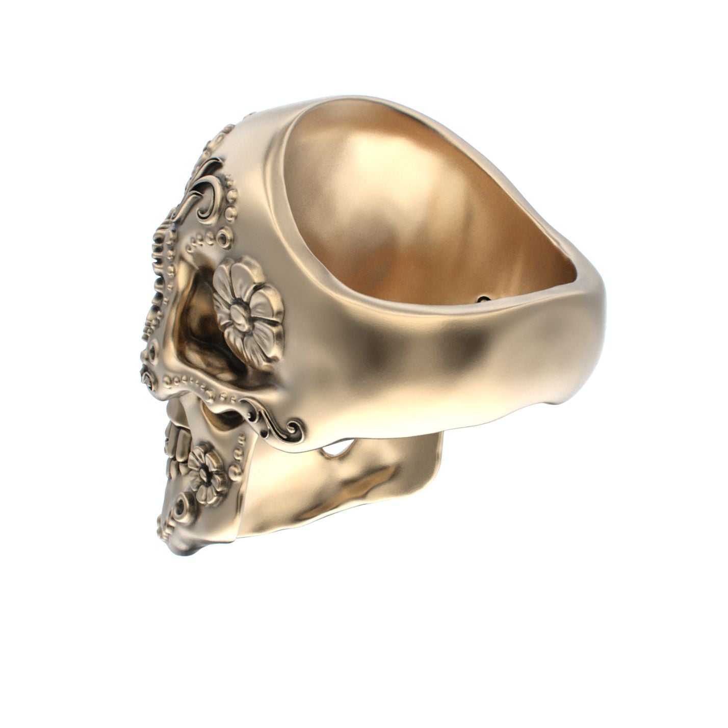 Large Sugar Skull Ring - 9ct Gold - Diamond Eyes - BeckonJewel