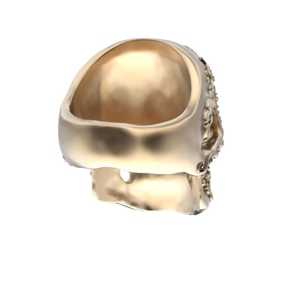 Large Sugar Skull Ring - 9ct Gold - Diamond Eyes - BeckonJewel