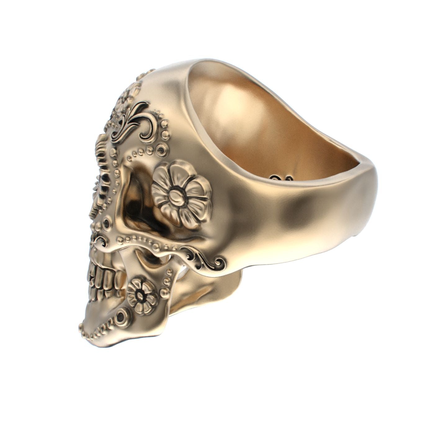 Large Sugar Skull Ring - 9ct Gold - Diamond Eyes - BeckonJewel