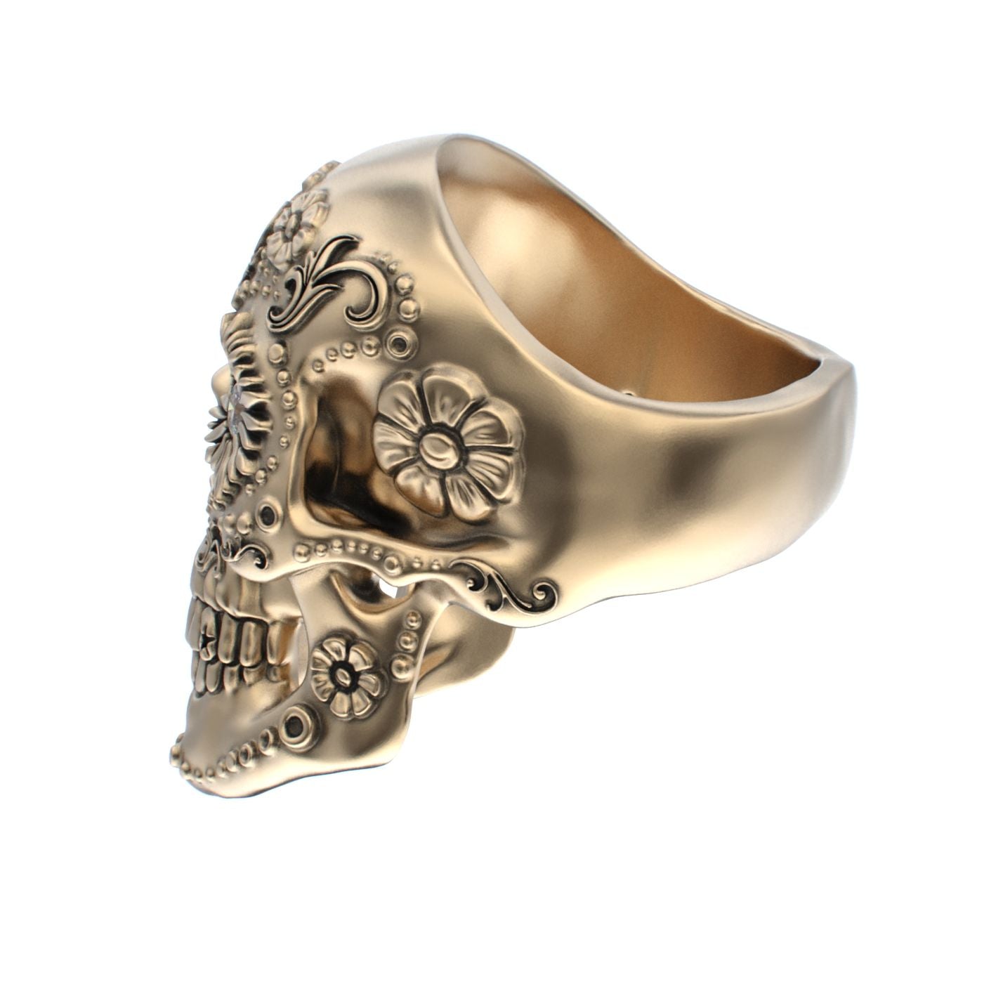 Large Sugar Skull Ring - 9ct Gold - Diamond Eyes - BeckonJewel